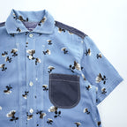 JUNYA WATANABE MAN COMME des GARCONS レーヨン 半袖シャツ XS ブルー 総柄 花柄 切り替え 日本製 WS-B040