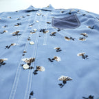 JUNYA WATANABE MAN COMME des GARCONS レーヨン 半袖シャツ XS ブルー 総柄 花柄 切り替え 日本製 WS-B040
