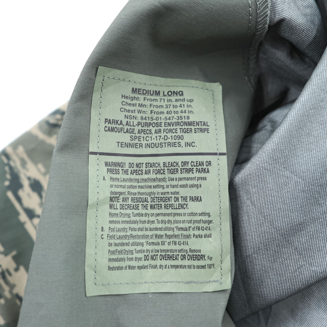 US AIR FORCE ゴアテックス GORE-TEX APECS ABUパーカー ミリタリージャケット 防水 ドローコード TENNIER INDUSTRIES デジタルタイガーカモ 8415-01-547-3518