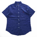 Ralph Lauren Ocean Wash Linen Short Sleeve Button Down Shirt Navy Blue Red Pony Men M