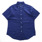 Ralph Lauren Ocean Wash Linen Short Sleeve Button Down Shirt Navy Blue Red Pony Men M