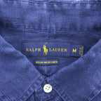 Ralph Lauren Ocean Wash Linen Short Sleeve Button Down Shirt Navy Blue Red Pony Men M