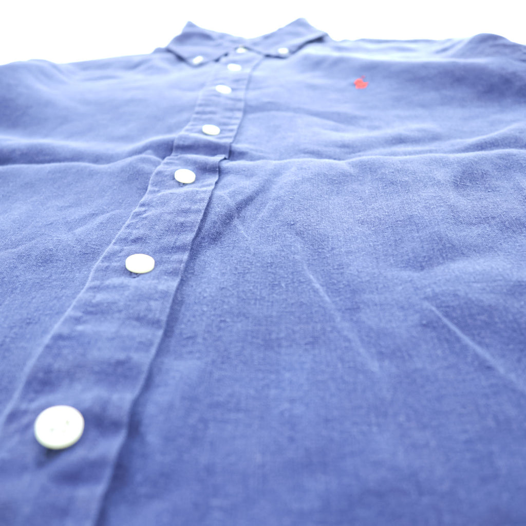 Ralph Lauren Ocean Wash Linen Short Sleeve Button Down Shirt Navy Blue Red Pony Men M