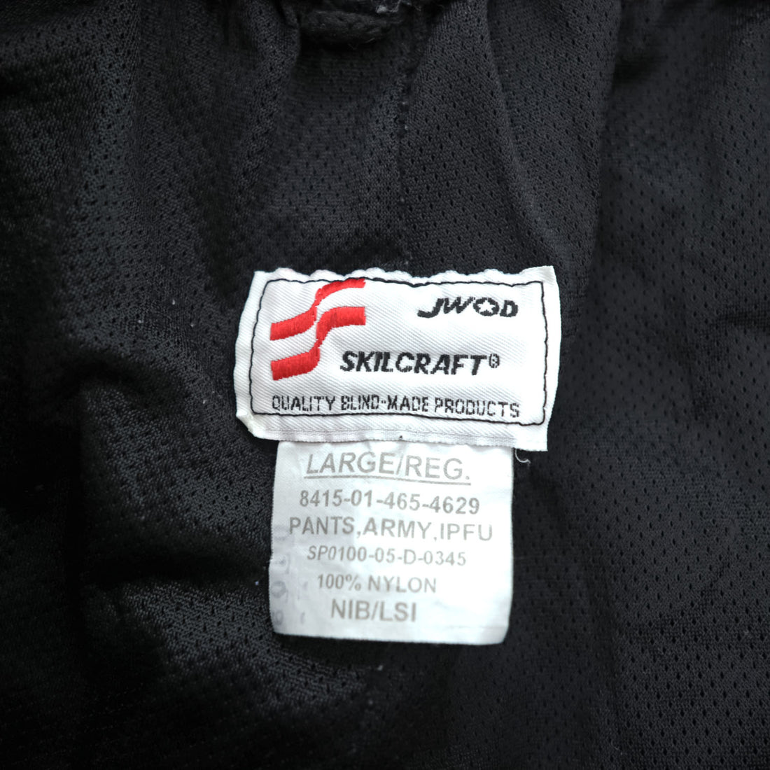 US Army IPFU Pants Black Nylon Training Pants Large Regular SKILCRAFT JWOD NSN 8415-01-465-4629