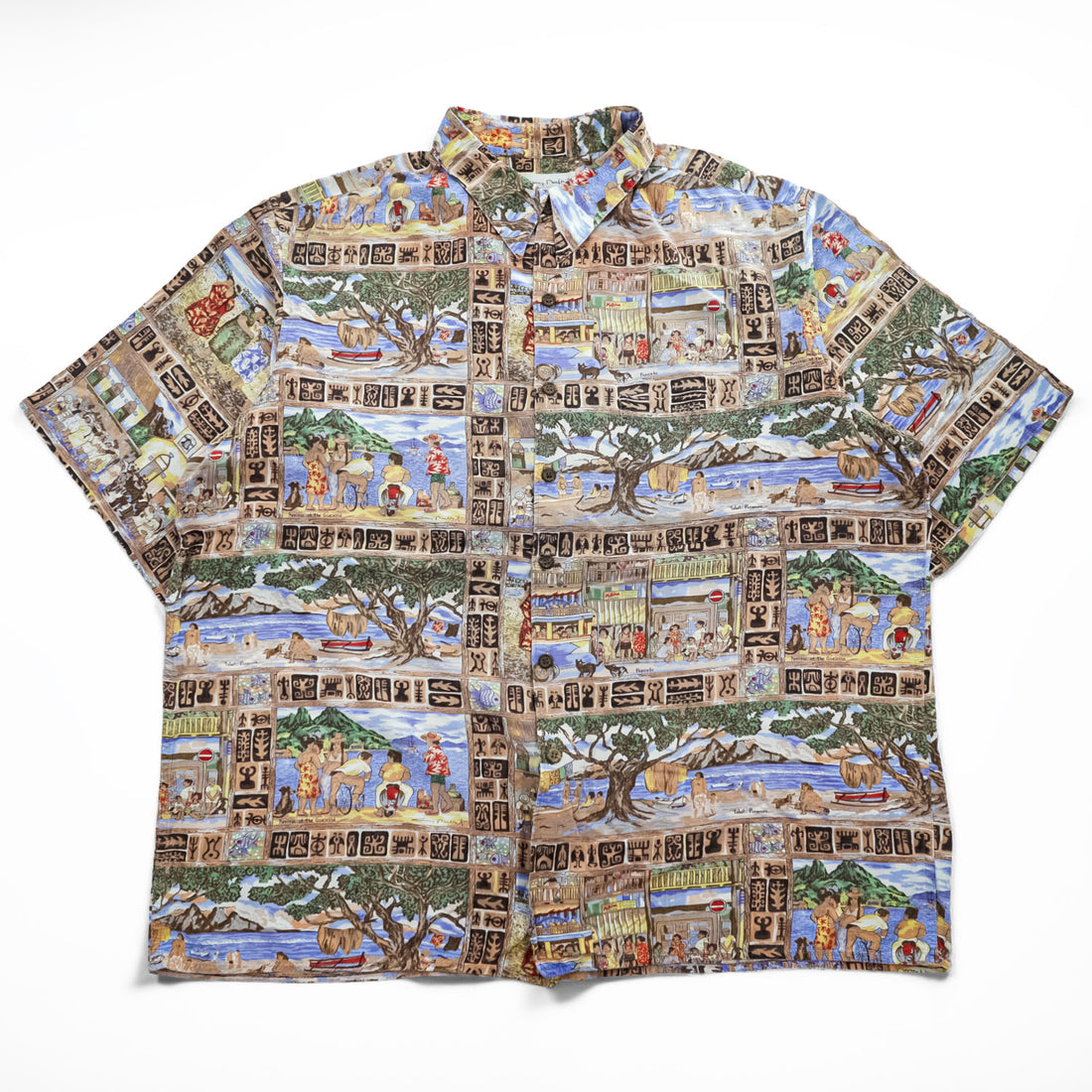 reyn spooner 90年代 ヴィンテージ アロハシャツ レーヨン半袖シャツ XL ベージュ 総柄 Guy Buffet Collection ボックス