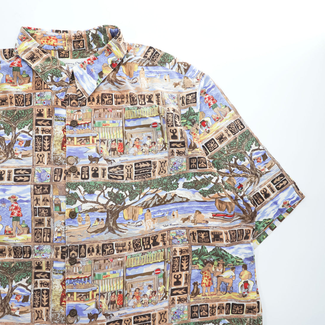 reyn spooner 90年代 ヴィンテージ アロハシャツ レーヨン半袖シャツ XL ベージュ 総柄 Guy Buffet Collection ボックス