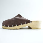 Leather Studded Clog Mules イタリア製 サボ サンダル 23cm ブラウン レザー ウッドソール スタッズ