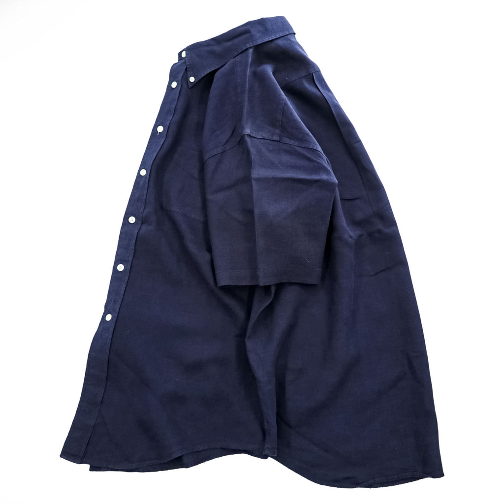 Brooks Brothers 346  半袖リネンシャツ L ネイビー 麻100% ボタンダウン