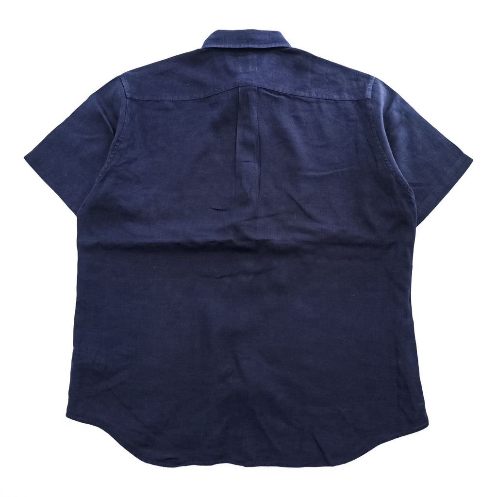 Brooks Brothers 346  半袖リネンシャツ L ネイビー 麻100% ボタンダウン