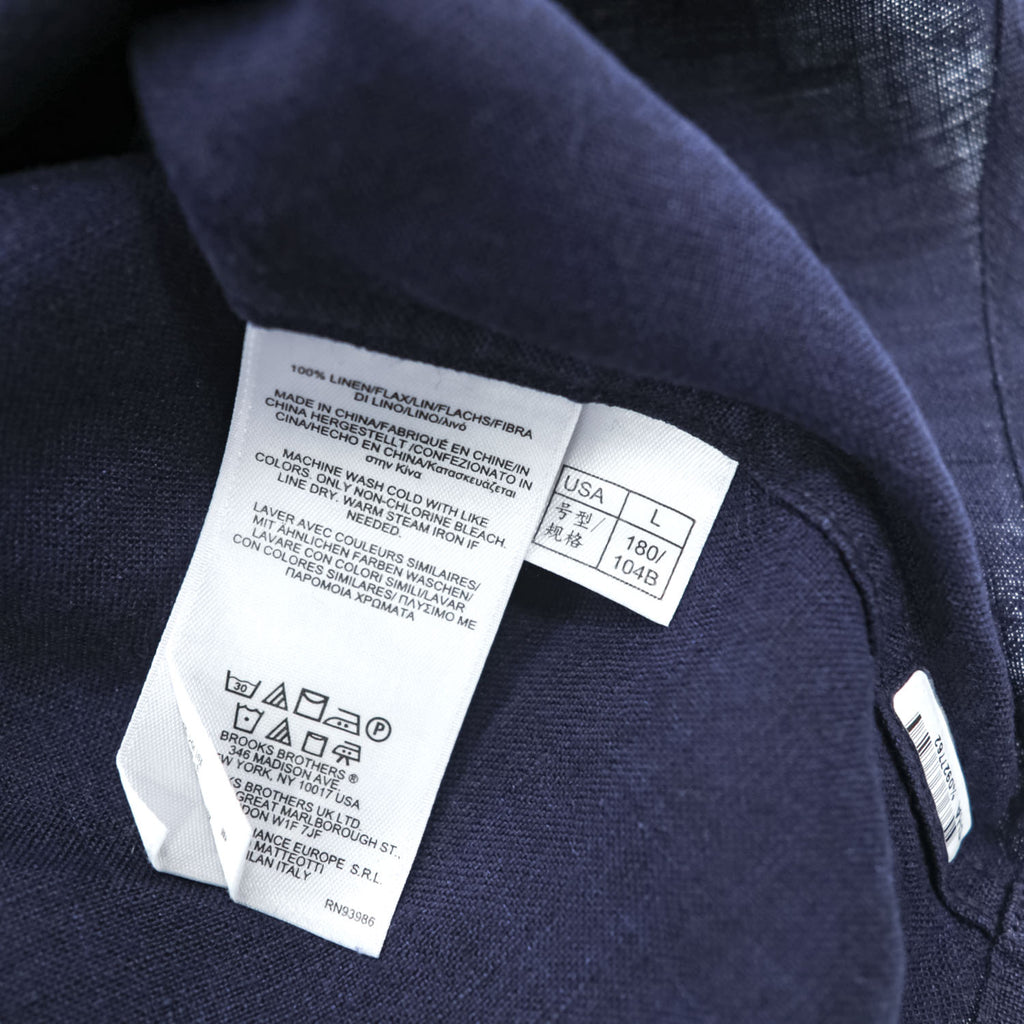 Brooks Brothers 346  半袖リネンシャツ L ネイビー 麻100% ボタンダウン