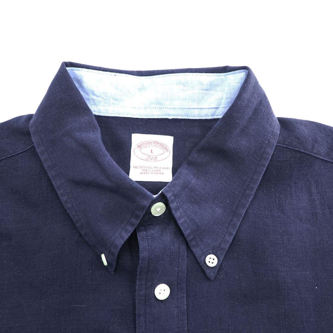 Brooks Brothers 346  半袖リネンシャツ L ネイビー 麻100% ボタンダウン