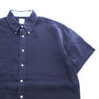 Brooks Brothers 346  半袖リネンシャツ L ネイビー 麻100% ボタンダウン