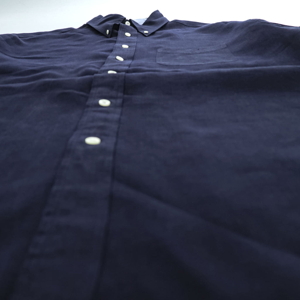 Brooks Brothers 346  半袖リネンシャツ L ネイビー 麻100% ボタンダウン