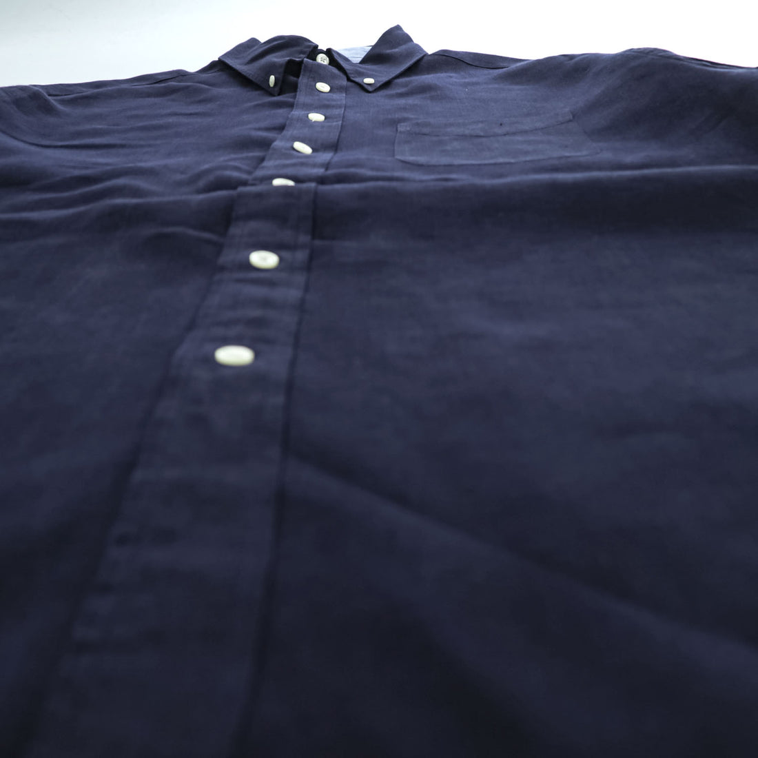 Brooks Brothers 346  半袖リネンシャツ L ネイビー 麻100% ボタンダウン
