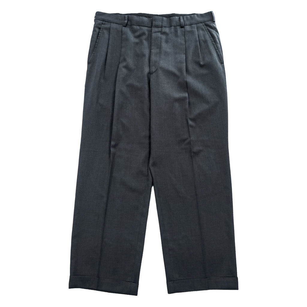 Brooks Brothers 80s Vintage USA-Made Slacks Pants, Size L, Gray, Wide Fit, 2-Tuck Pleats, Double Cuffs