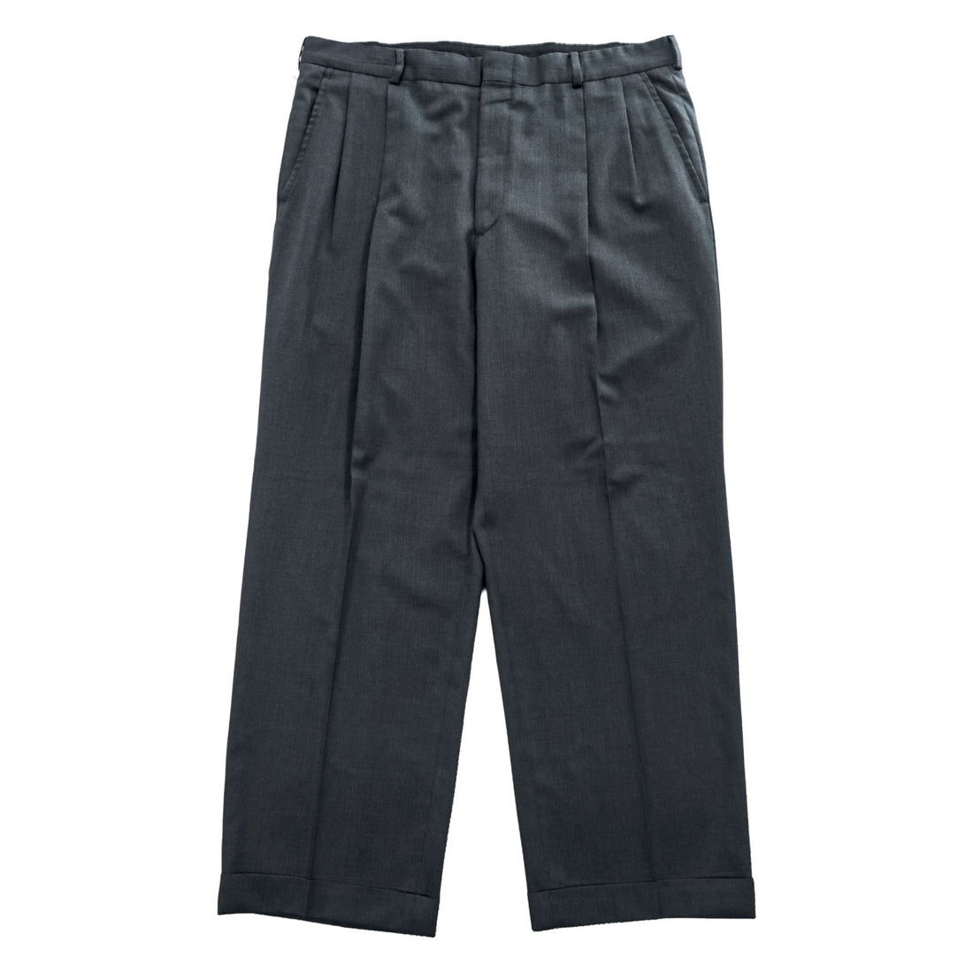 Brooks Brothers 80s Vintage USA-Made Slacks Pants, Size L, Gray, Wide Fit, 2-Tuck Pleats, Double Cuffs