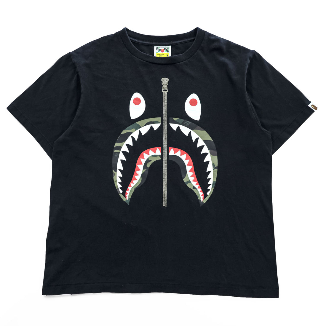 A BATHING APE シャーク Tシャツ M ブラック シャークフェイス カモ プリント