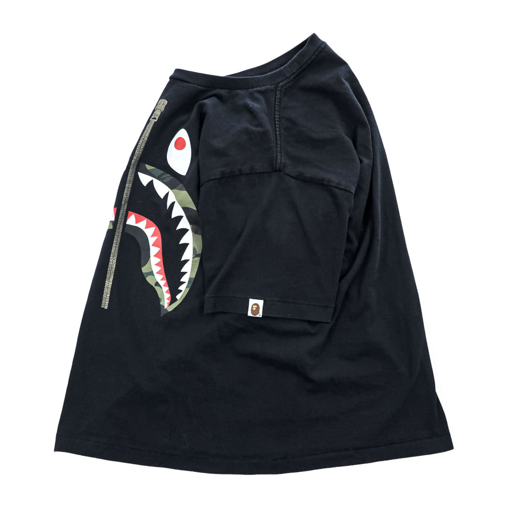 A BATHING APE シャーク Tシャツ M ブラック シャークフェイス カモ プリント