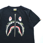 A BATHING APE シャーク Tシャツ M ブラック シャークフェイス カモ プリント