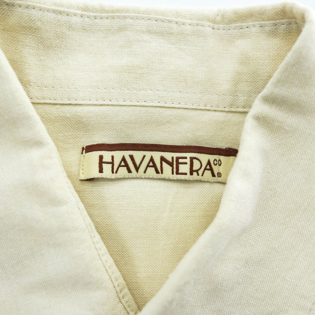 HAVANERA キューバシャツ リネン 半袖シャツ M ベージュ ピンタック プリーツ ボックス グアヤベラ
