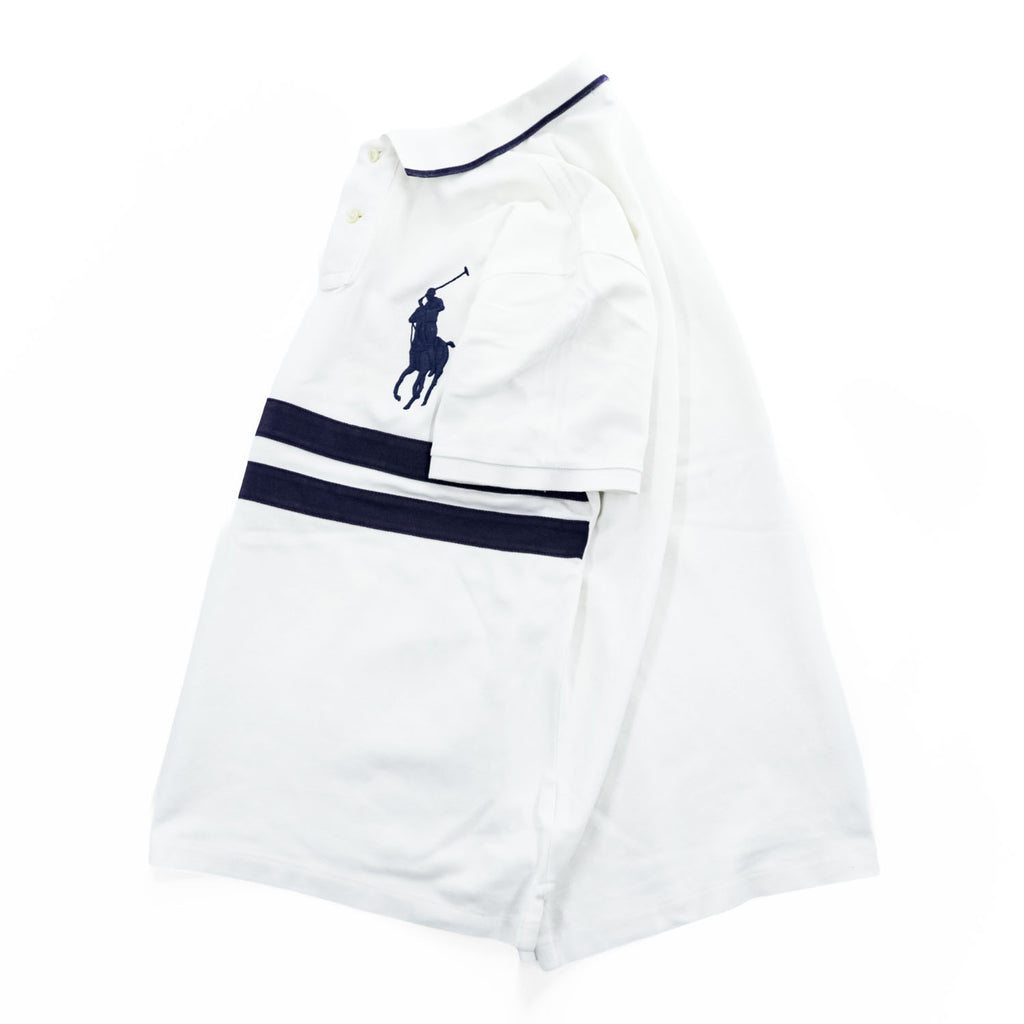 Polo Ralph Lauren 半袖 ポロシャツ CUSTOM SLIM FIT M ホワイト ネイビー ビッグポニー エンブレム