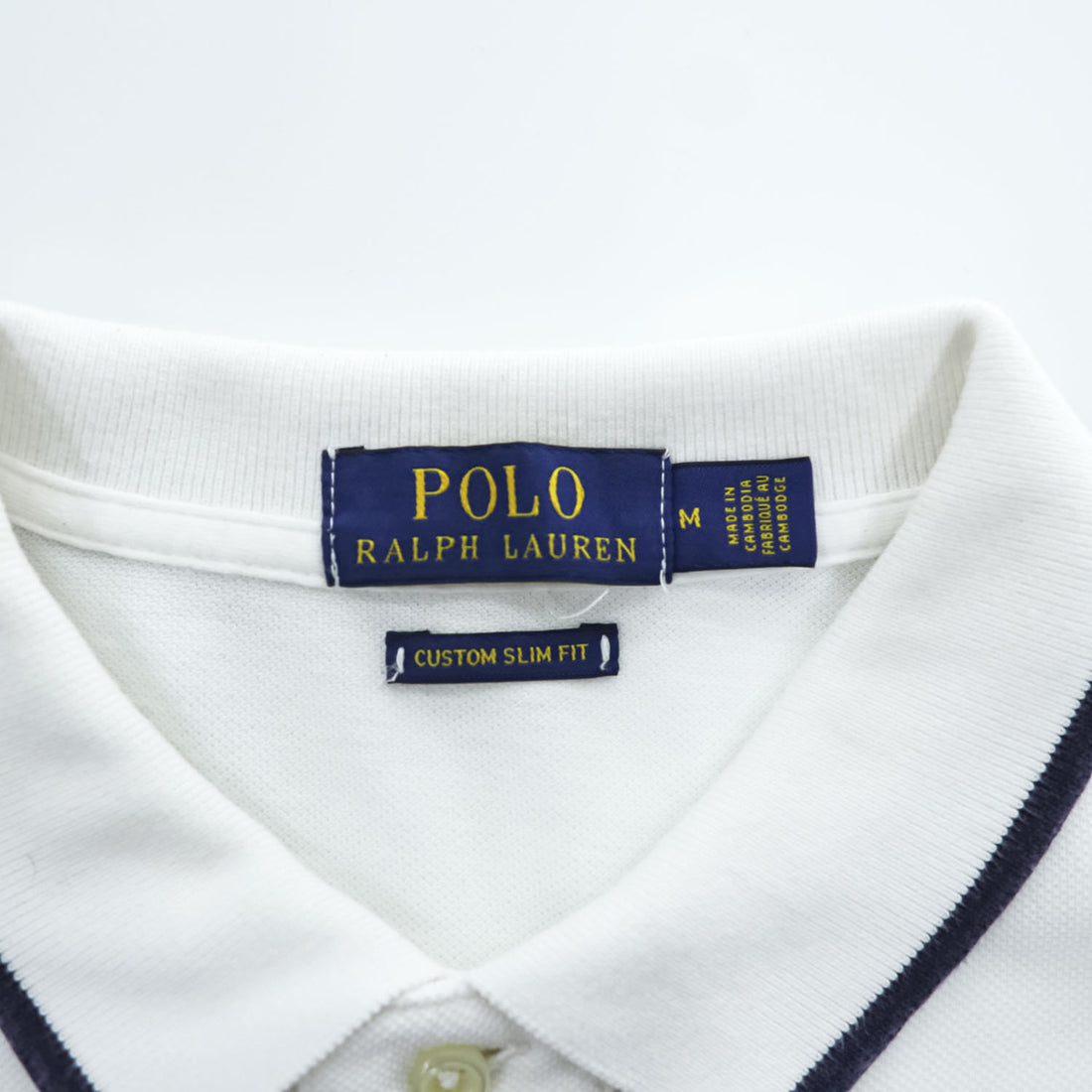 Polo Ralph Lauren 半袖 ポロシャツ CUSTOM SLIM FIT M ホワイト ネイビー ビッグポニー エンブレム