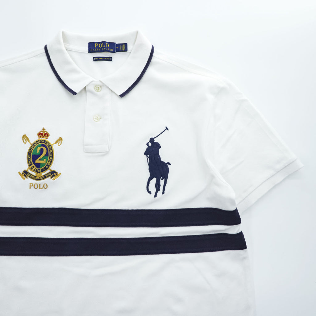 Polo Ralph Lauren 半袖 ポロシャツ CUSTOM SLIM FIT M ホワイト ネイビー ビッグポニー エンブレム