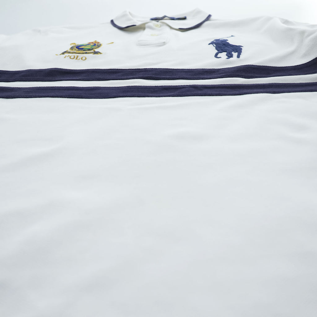 Polo Ralph Lauren 半袖 ポロシャツ CUSTOM SLIM FIT M ホワイト ネイビー ビッグポニー エンブレム