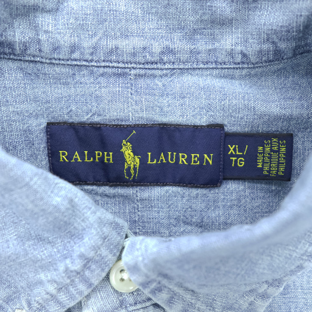 Ralph Lauren 半袖 シャンブレーシャツ XL インディゴ ブルー ボタンダウン スモールポニー ロゴ 刺繍