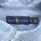 Ralph Lauren 半袖 シャンブレーシャツ XL インディゴ ブルー ボタンダウン スモールポニー ロゴ 刺繍