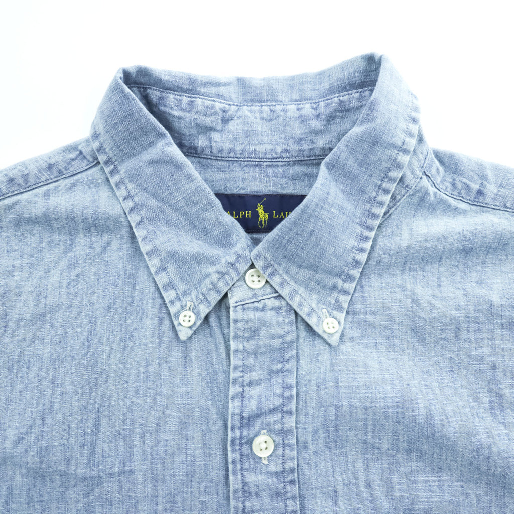 Ralph Lauren 半袖 シャンブレーシャツ XL インディゴ ブルー ボタンダウン スモールポニー ロゴ 刺繍