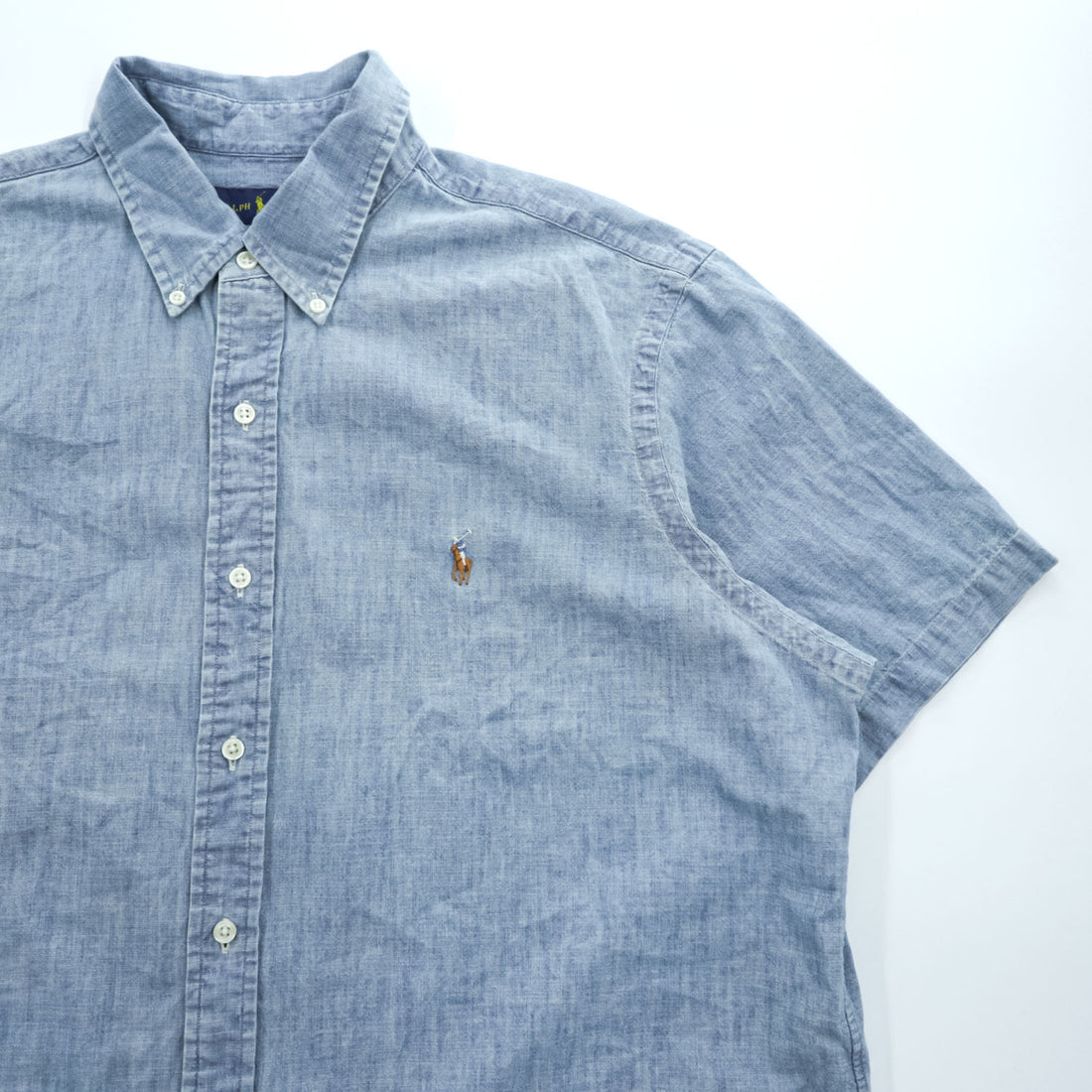 Ralph Lauren 半袖 シャンブレーシャツ XL インディゴ ブルー ボタンダウン スモールポニー ロゴ 刺繍
