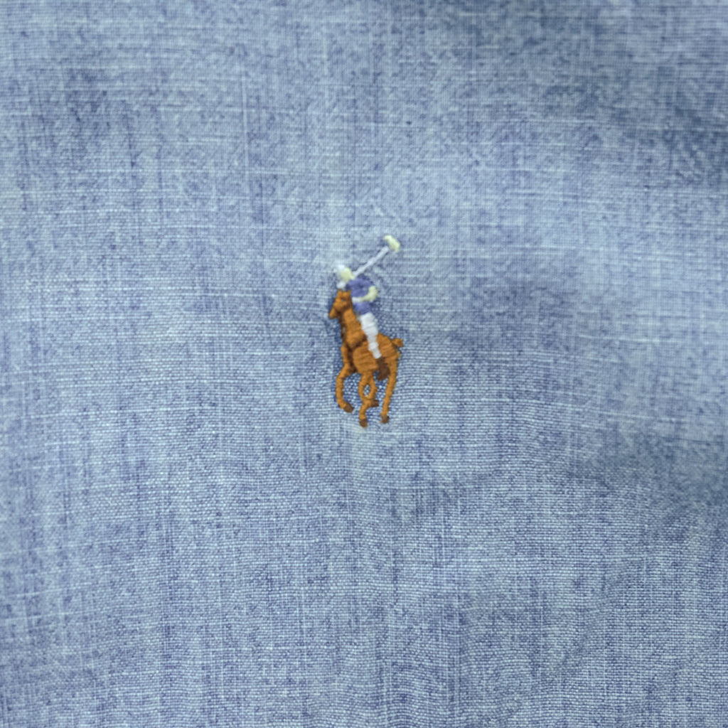 Ralph Lauren 半袖 シャンブレーシャツ XL インディゴ ブルー ボタンダウン スモールポニー ロゴ 刺繍