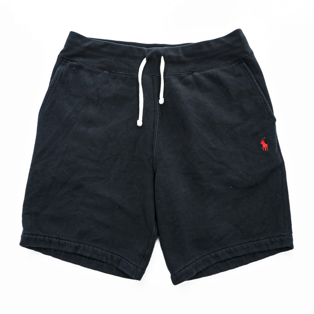 Polo Ralph Lauren Black Fleece Sweat Shorts Red Pony Logo Drawstring Lounge Shorts