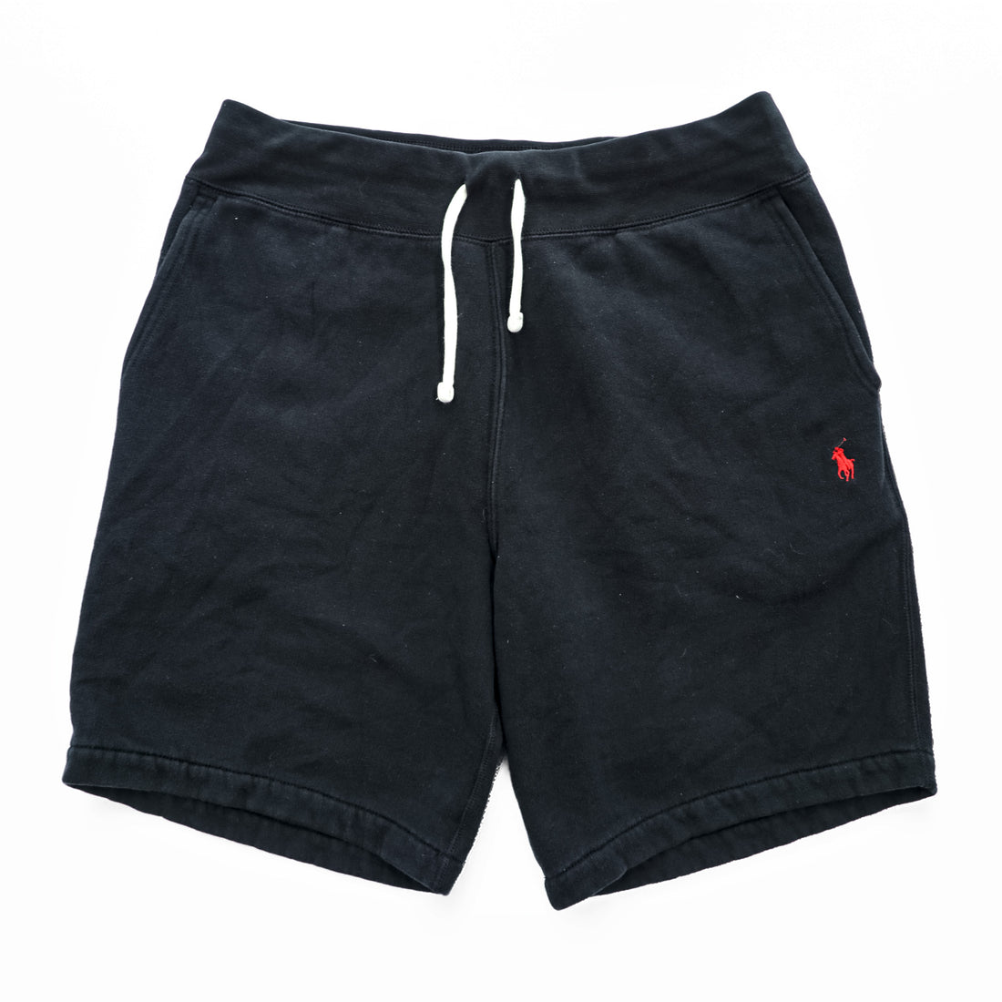 Polo Ralph Lauren Black Fleece Sweat Shorts Red Pony Logo Drawstring Lounge Shorts