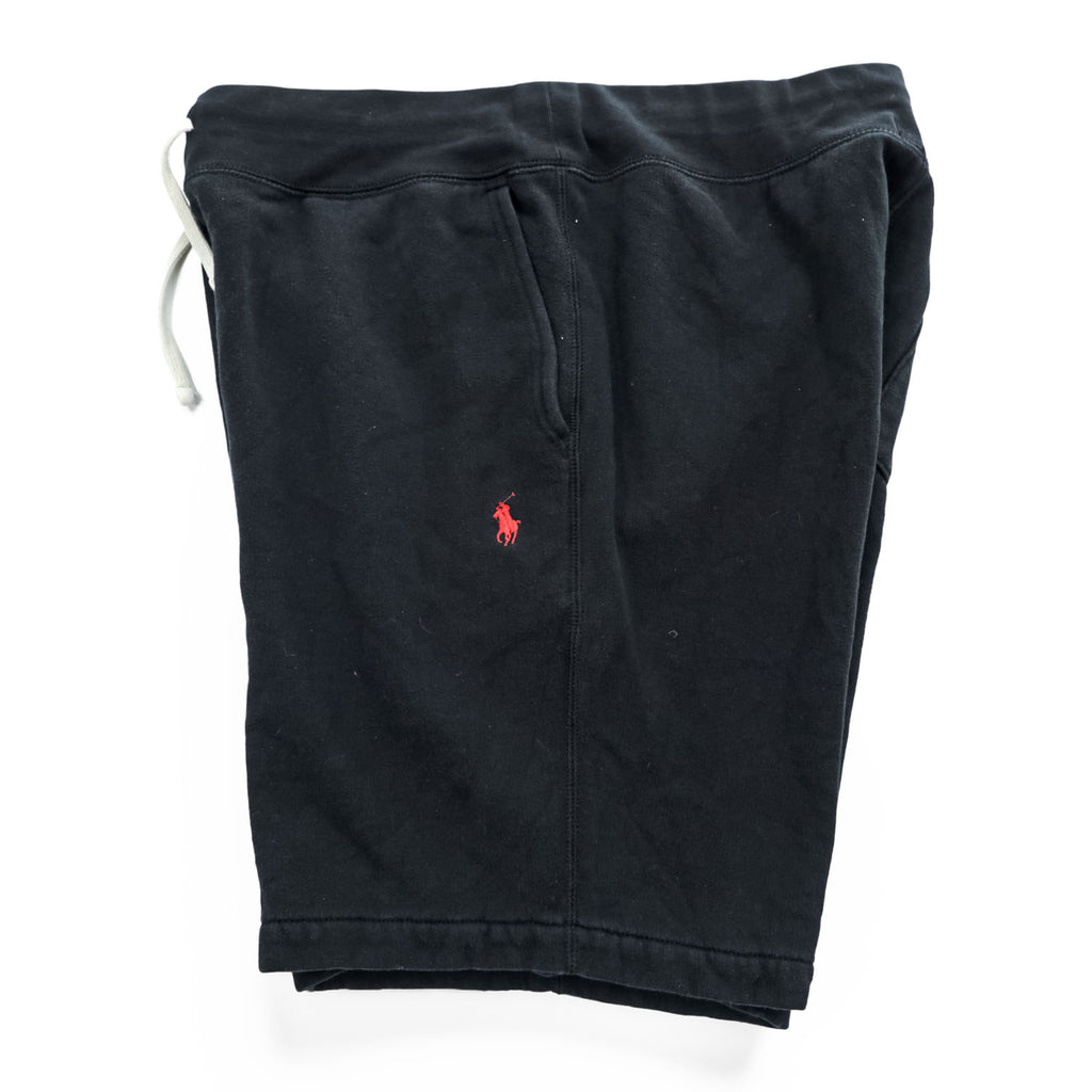 Polo Ralph Lauren Black Fleece Sweat Shorts Red Pony Logo Drawstring Lounge Shorts