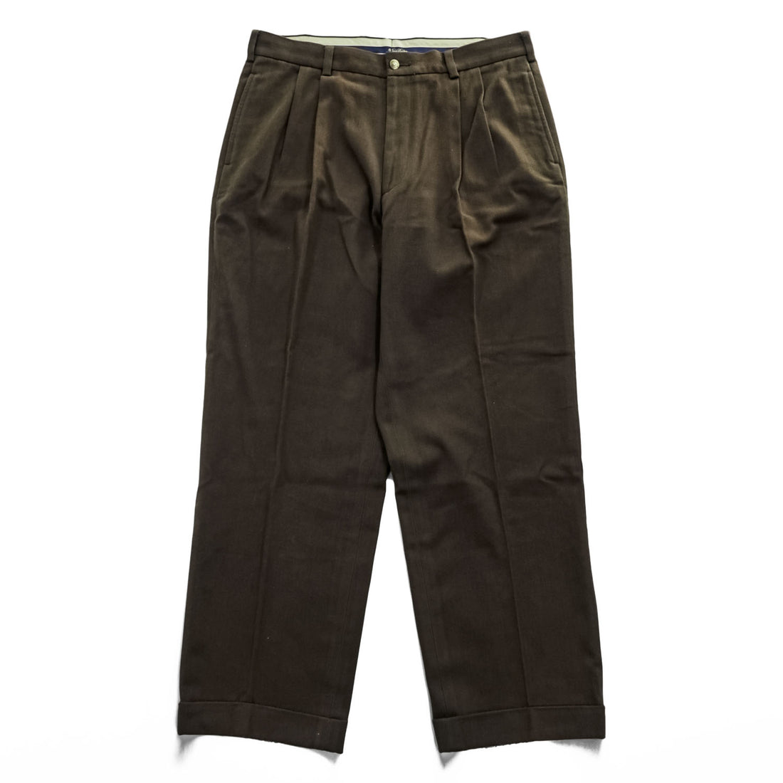 Brooks Brothers Slacks Pants, Size L, Brown, Wide Fit, 2-Tuck Pleated, Double Cuff, Moleskin