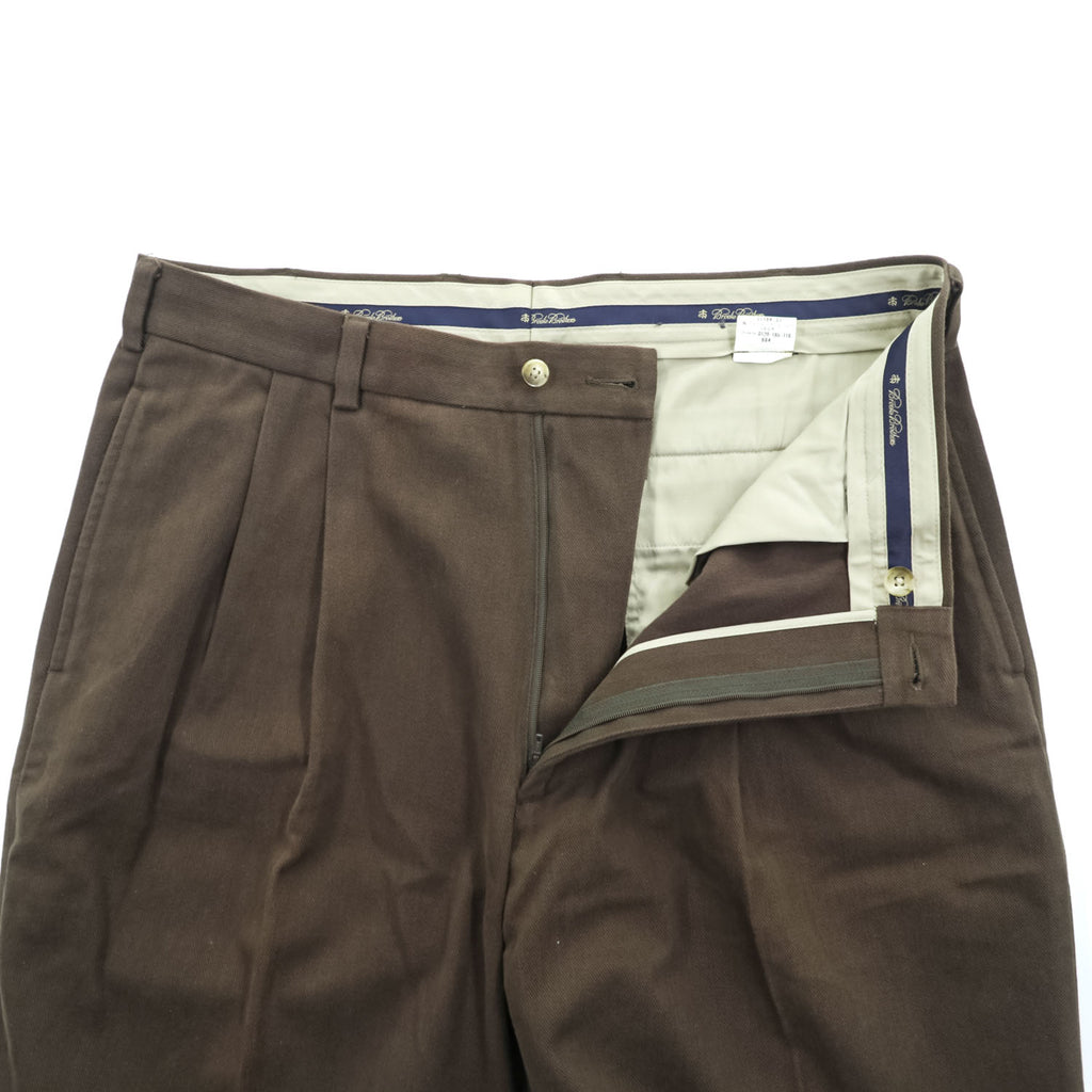 Brooks Brothers Slacks Pants, Size L, Brown, Wide Fit, 2-Tuck Pleated, Double Cuff, Moleskin