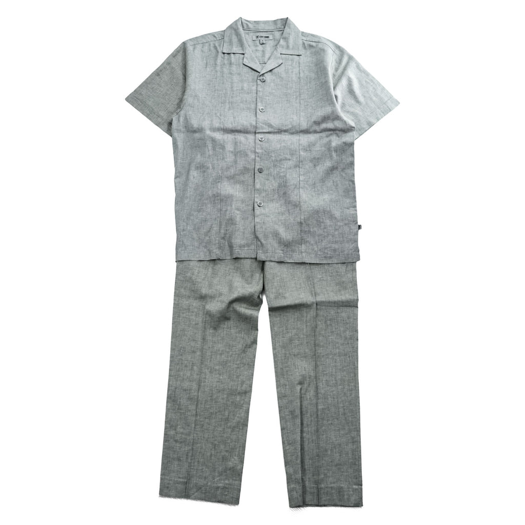 STACY ADAMS リネン 半袖 開襟シャツ スラックス セットアップ XL グレー オープンカラー ボックスシルエット