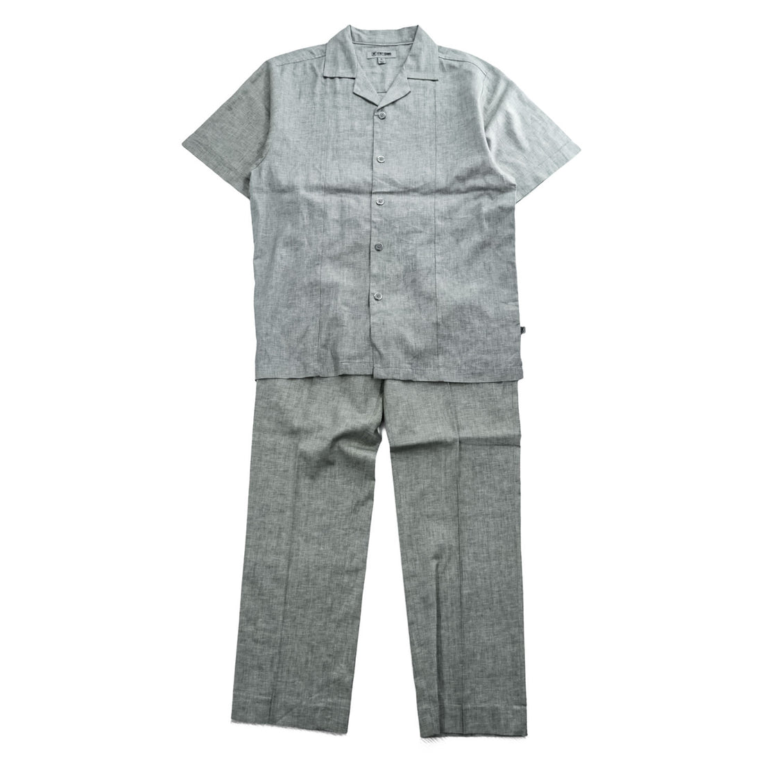 STACY ADAMS リネン 半袖 開襟シャツ スラックス セットアップ XL グレー オープンカラー ボックスシルエット