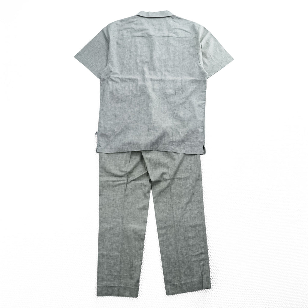 STACY ADAMS リネン 半袖 開襟シャツ スラックス セットアップ XL グレー オープンカラー ボックスシルエット