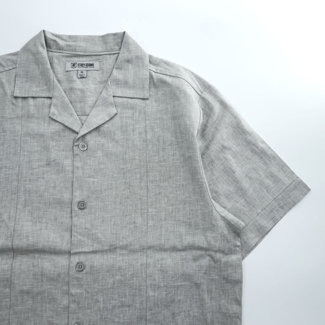 STACY ADAMS リネン 半袖 開襟シャツ スラックス セットアップ XL グレー オープンカラー ボックスシルエット