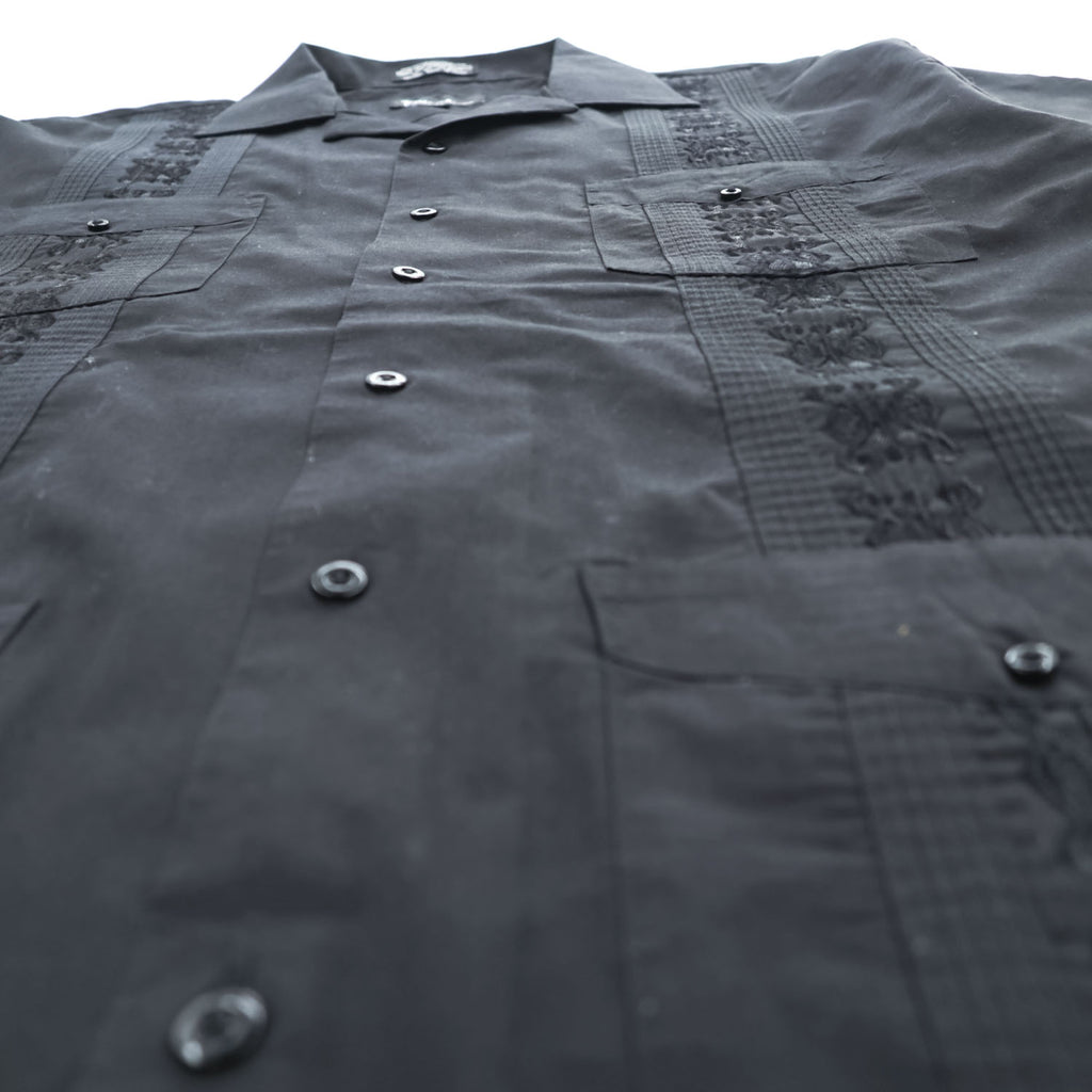 OMEGA 00年代 ヴィンテージ キューバシャツ 開襟 半袖シャツ 4ポケット XL ブラック 刺繍 オープンカラー ボックスシルエット グアヤベラ