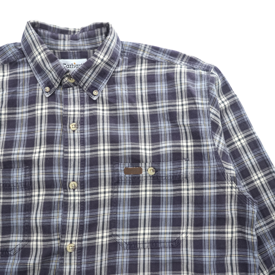 carhartt ボタンダウン 長袖 チェックシャツ L ネイビー ブルー REGULAR S151