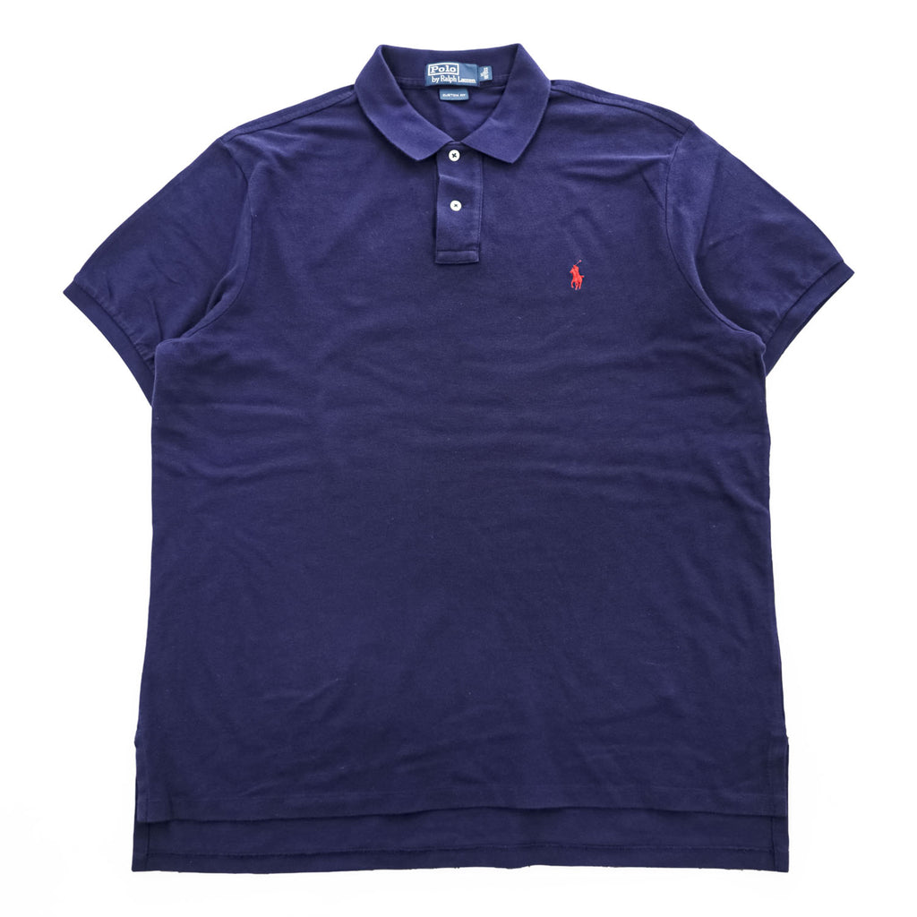 Polo Ralph Lauren 90年代 ヴィンテージ COSTOM FIT 鹿の子 ポロシャツ XL ネイビー スモールポニー ロゴ 刺繍