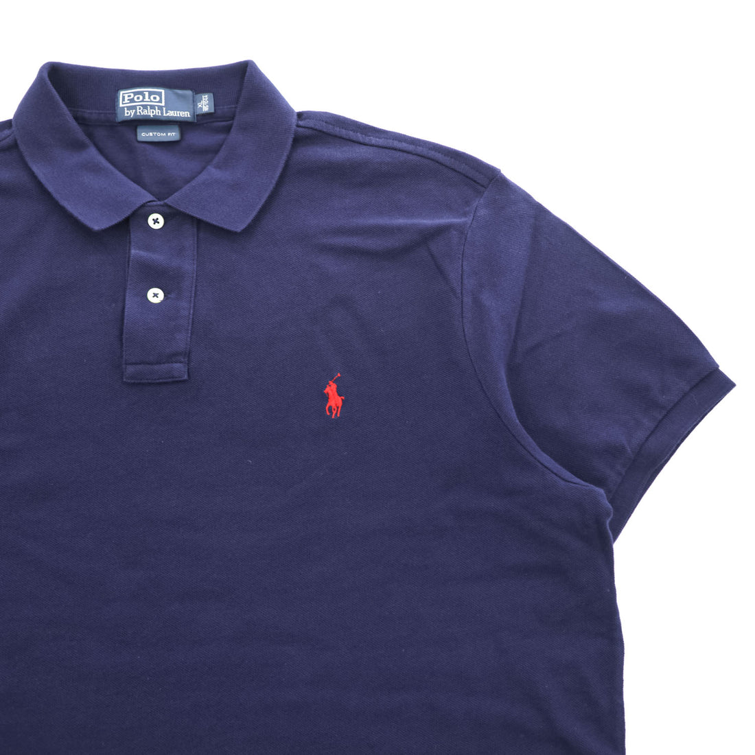 Polo Ralph Lauren 90年代 ヴィンテージ COSTOM FIT 鹿の子 ポロシャツ XL ネイビー スモールポニー ロゴ 刺繍