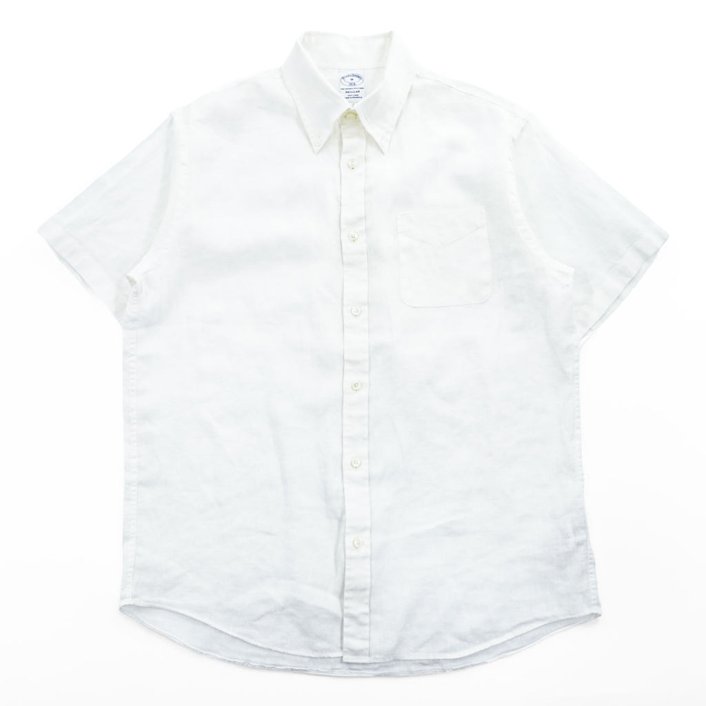 Brooks Brothers リネン 半袖シャツ M ホワイト 麻100% THE ORIGINAL POLO SHIRT ボタンダウン REGULAR