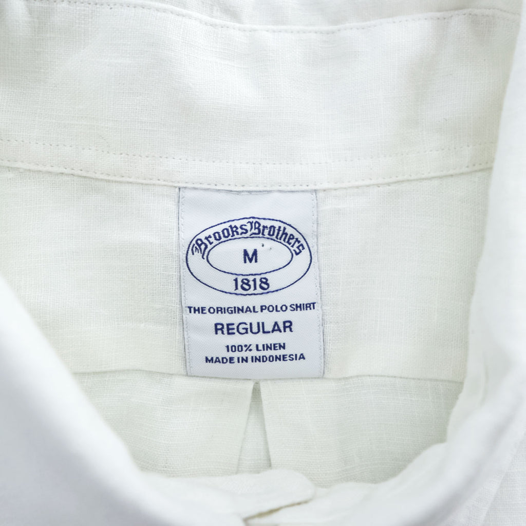 Brooks Brothers リネン 半袖シャツ M ホワイト 麻100% THE ORIGINAL POLO SHIRT ボタンダウン REGULAR