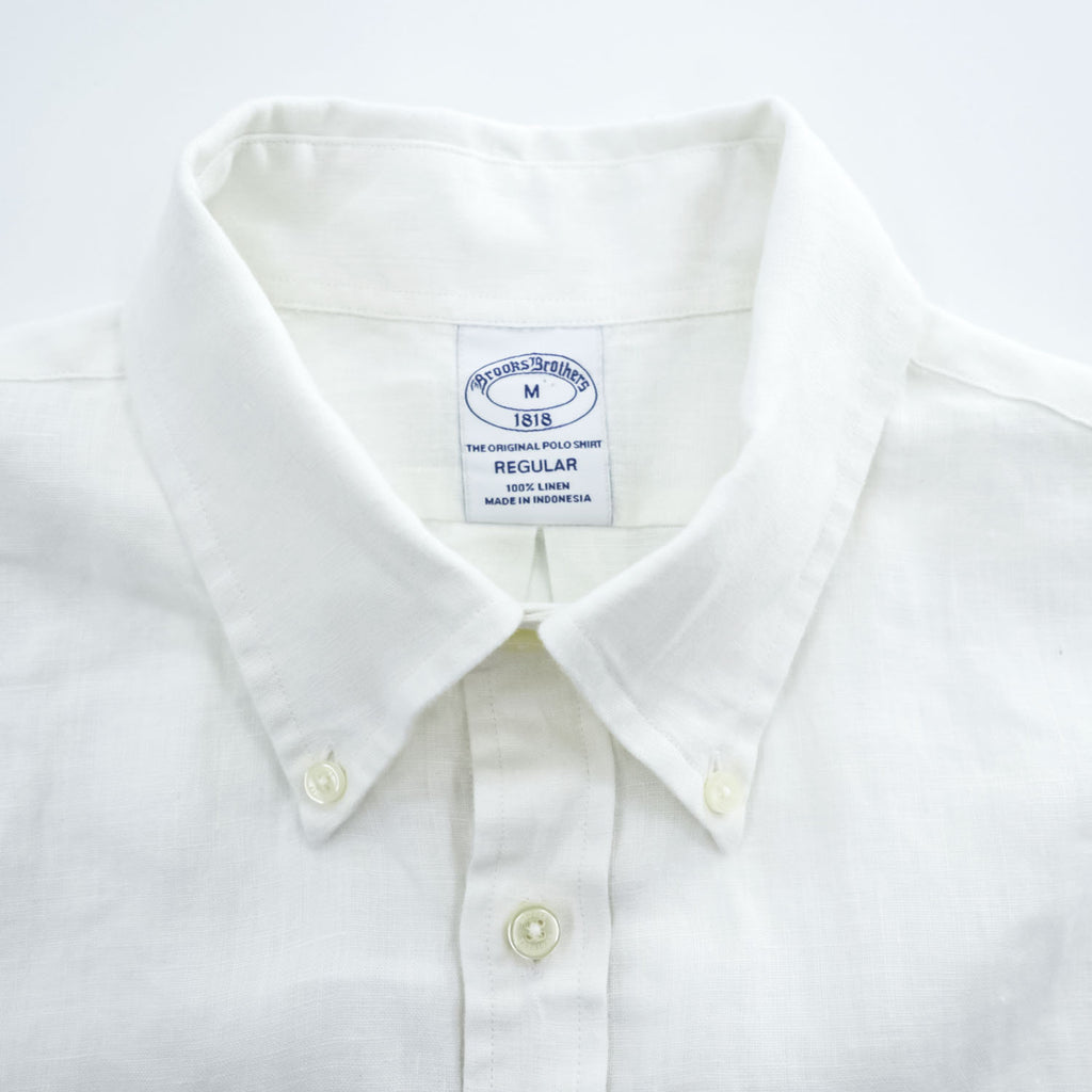 Brooks Brothers リネン 半袖シャツ M ホワイト 麻100% THE ORIGINAL POLO SHIRT ボタンダウン REGULAR