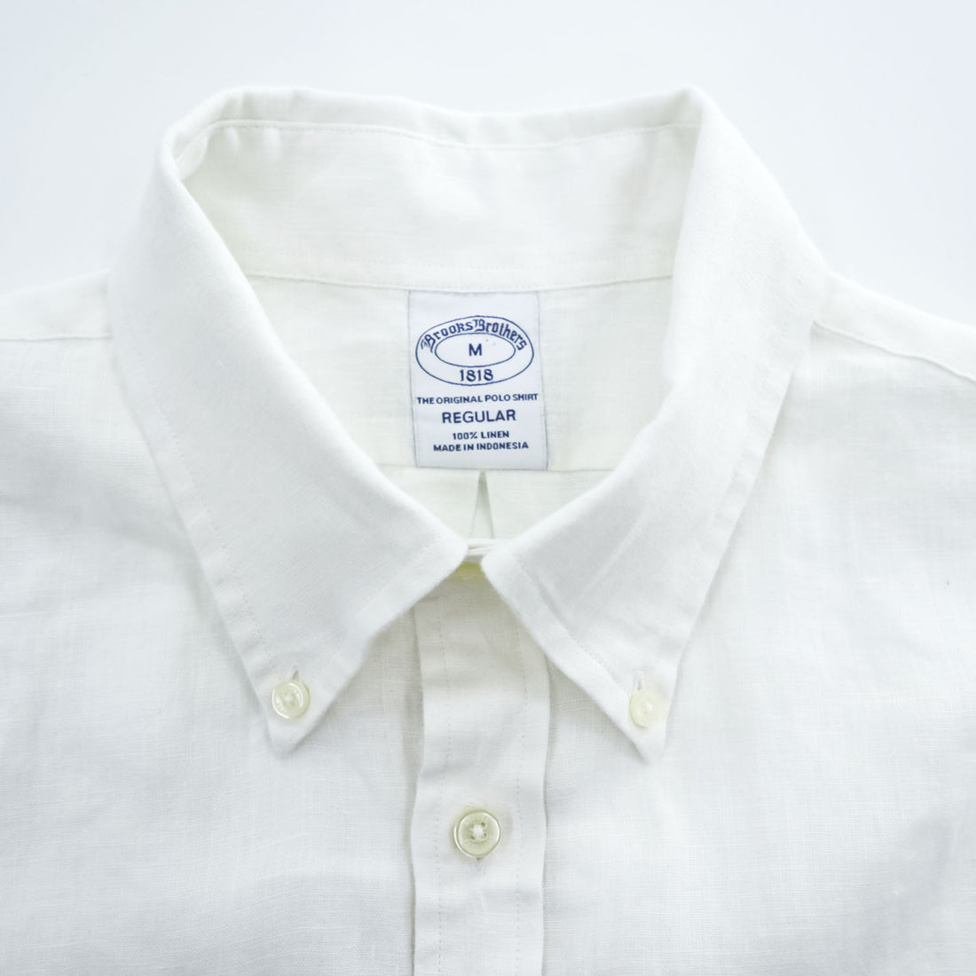 Brooks Brothers リネン 半袖シャツ M ホワイト 麻100% THE ORIGINAL POLO SHIRT ボタンダウン REGULAR